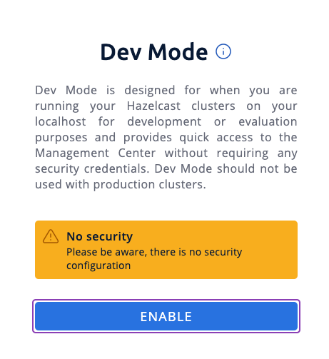 Enabling dev mode in Management Center
