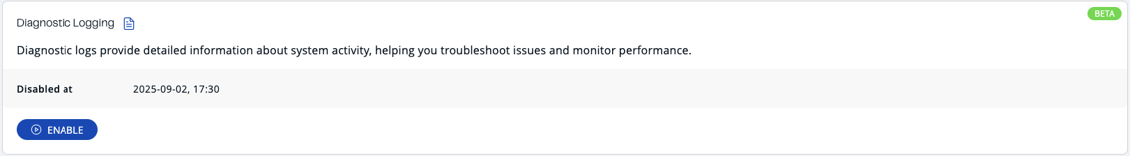 Diagnostic Logging Disabled Status