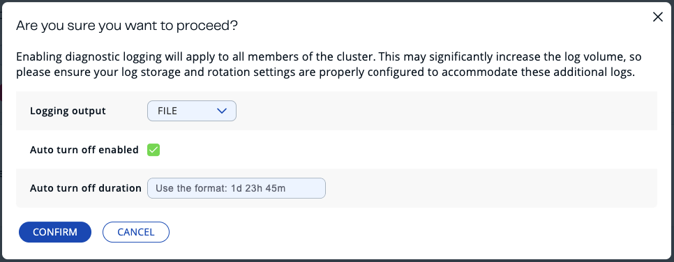 Confirm Enabling Diagnostic Logging
